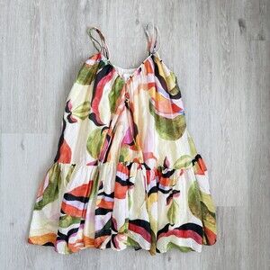 H & M Mini Dress Abtract Floral Size XS Multi-Color Lined Strappy Tierred EUC